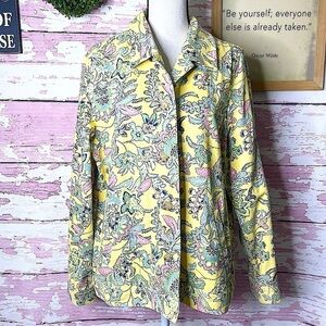 THE TOG SHOP Yellow Floral Print Long Sleeve Button Down Jacket Size Large EUC